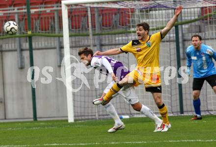 Fussball Regionalliga. SK Austria Klagenfurt gegen FC Gratkorn. Huettenbrenner Boris (Klagenfurt), Wohlmuth Oliver (Gratkorn).  Klagenfurt, 13.4.2012
Foto: Kuess

---
pressefotos, pressefotografie, kuess, qs, qspictures, sport, bild, bilder, bilddatenbank