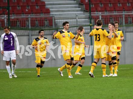 Fussball Regionalliga. SK Austria Klagenfurt gegen FC Gratkorn. Torjubel  (Gratkorn).  Klagenfurt, 13.4.2012
Foto: Kuess

---
pressefotos, pressefotografie, kuess, qs, qspictures, sport, bild, bilder, bilddatenbank