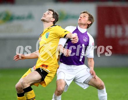 Fussball Regionalliga. SK Austria Klagenfurt gegen FC Gratkorn. Bernd Schierhuber,  (Klagenfurt), Oliver Wohlmuth (Gratkorn).  Klagenfurt, 13.4.2012
Foto: Kuess

---
pressefotos, pressefotografie, kuess, qs, qspictures, sport, bild, bilder, bilddatenbank