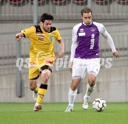 Fussball Regionalliga. SK Austria Klagenfurt gegen FC Gratkorn. Marco Reich, (Klagenfurt), Kadkhodaei Kian (Gratkorn).  Klagenfurt, 13.4.2012
Foto: Kuess

---
pressefotos, pressefotografie, kuess, qs, qspictures, sport, bild, bilder, bilddatenbank