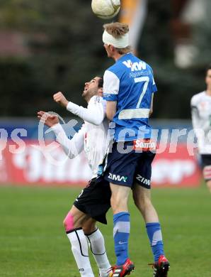 Fussball. Erste Liga.  WAC/St. Andrae gegen FC Lustenau. Jacobo, (WAC), Christoph Buchner (Lustenau). Wolfsberg, 17.4.2012. 
Foto: Kuess

---
pressefotos, pressefotografie, kuess, qs, qspictures, sport, bild, bilder, bilddatenbank