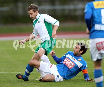 Fussball Regionalliga. VSV gegen DSV Leoben. Mario Ramusch,  (VSV), Diego Rottensteiner (Leoben). Villach, 20.4.2012.
Fotos: Kuess
---
pressefotos, pressefotografie, kuess, qs, qspictures, sport, bild, bilder, bilddatenbank