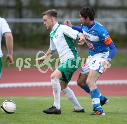 Fussball Regionalliga. VSV gegen DSV Leoben. Mario Ramusch,  (VSV), Dominik Hackinger (Leoben). Villach, 20.4.2012.
Fotos: Kuess
---
pressefotos, pressefotografie, kuess, qs, qspictures, sport, bild, bilder, bilddatenbank