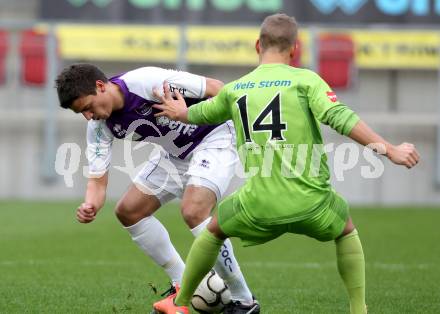 Fussball Regionalliga. SK Austria Klagenfurt gegen Wels FC. Siegfried Rasswalder, (Austria Klagenfurt), Kai Fazeny (Wels FC).  Klagenfurt, 25.4.2012
Foto: Kuess

---
pressefotos, pressefotografie, kuess, qs, qspictures, sport, bild, bilder, bilddatenbank