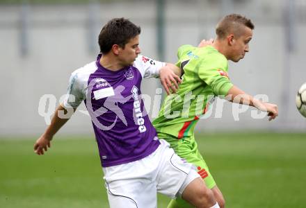 Fussball Regionalliga. SK Austria Klagenfurt gegen Wels FC. Siegfried Rasswalder, (Austria Klagenfurt), Philipp Schopper (Wels FC).  Klagenfurt, 25.4.2012
Foto: Kuess

---
pressefotos, pressefotografie, kuess, qs, qspictures, sport, bild, bilder, bilddatenbank