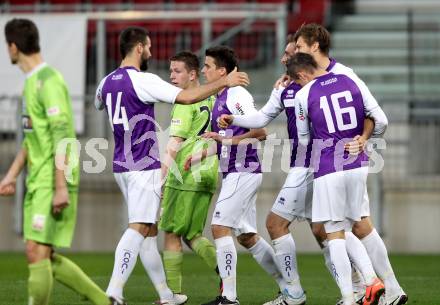 Fussball Regionalliga. SK Austria Klagenfurt gegen Wels FC. Torjubel Austria.  Klagenfurt, 25.4.2012
Foto: Kuess

---
pressefotos, pressefotografie, kuess, qs, qspictures, sport, bild, bilder, bilddatenbank