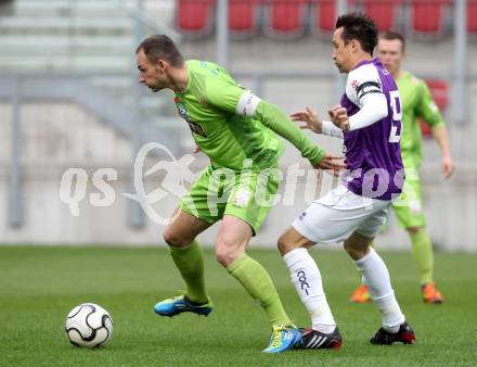 Fussball Regionalliga. SK Austria Klagenfurt gegen Wels FC. Matthias Dollinger, (Austria Klagenfurt), Andreas Feichtinger (Wels FC).  Klagenfurt, 25.4.2012
Foto: Kuess

---
pressefotos, pressefotografie, kuess, qs, qspictures, sport, bild, bilder, bilddatenbank