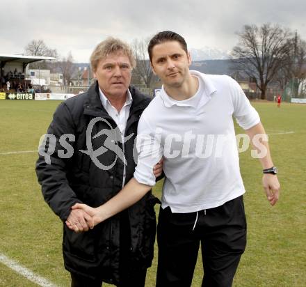 Fussball Regionalliga. SAK gegen Leoben.  Adi Pinter, Trainer Bernhard Muhr. Klagenfurt, 24.3.2012.
Foto: Kuess
---
pressefotos, pressefotografie, kuess, qs, qspictures, sport, bild, bilder, bilddatenbank