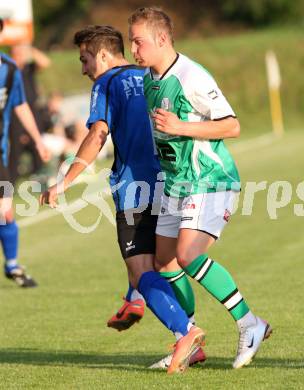 Fussball Kaerntner Liga. Drautal gegen Lendorf. Koslitsch Benjamin (Drautal), Abwerzger Bernhard (Lendorf).  Feistritz/Drau, 11.5.2012
Foto: Kuess

---
pressefotos, pressefotografie, kuess, qs, qspictures, sport, bild, bilder, bilddatenbank