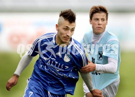 Fussball Kaerntner Liga. St. Veit gegen Treibach. Patrick Rupprecht, (St. Veit), Angelov Svetlozar (Treibach). St. Veit, am 16.5.2012.
Foto: Kuess
---
pressefotos, pressefotografie, kuess, qs, qspictures, sport, bild, bilder, bilddatenbank