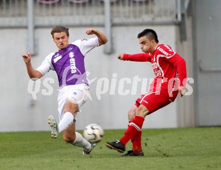 Fussball Regionalliga. SK Austria Klagenfurt gegen Gleinstaetten. Michael Tschemernjak, (Austria Klagenfurt), Vladimir Mandic (Gleinstaetten).  Klagenfurt, 15.5.2012
Foto: Kuess

---
pressefotos, pressefotografie, kuess, qs, qspictures, sport, bild, bilder, bilddatenbank