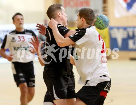 Handball Bundesliga. SC Ferlach gegen HCK 59. Dean Pomorisac, (Ferlach), Florian Pontasch (HCK). Ferlach, 19.5.2012.
Foto: Kuess
---
pressefotos, pressefotografie, kuess, qs, qspictures, sport, bild, bilder, bilddatenbank