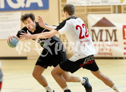 Handball Bundesliga. SC Ferlach gegen HCK 59. Dean Pomorisac,  (Ferlach), Josip Pecina (HCK). Ferlach, 19.5.2012.
Foto: Kuess
---
pressefotos, pressefotografie, kuess, qs, qspictures, sport, bild, bilder, bilddatenbank
