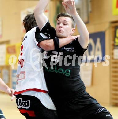 Handball Bundesliga. SC Ferlach gegen HCK 59. Mathias Rath, (Ferlach), Florian Wulz  (HCK). Ferlach, 19.5.2012.
Foto: Kuess
---
pressefotos, pressefotografie, kuess, qs, qspictures, sport, bild, bilder, bilddatenbank