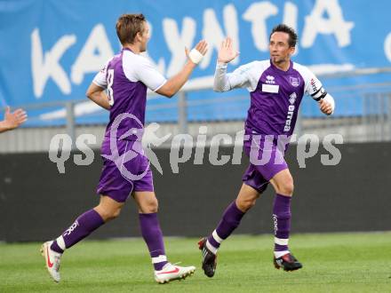 Fussball Regionalliga. SK Austria Klagenfurt gegen Allerheiligen. Torjubel Matthias Dollinger, Peter Pucker (Austria Klagenfurt).  Klagenfurt, 24.5.2012
Foto: Kuess

---
pressefotos, pressefotografie, kuess, qs, qspictures, sport, bild, bilder, bilddatenbank