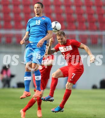 Fussball Laenderspiel. Woerthersee Stadion. Testspiel. Slowakei gegen Polen. Filip Holosko,  (Slowakei), Eugen Polanski (Polen). Klagenfurt, 26.5.2012
Foto: Kuess

---
pressefotos, pressefotografie, kuess, qs, qspictures, sport, bild, bilder, bilddatenbank