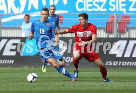 Fussball Laenderspiel. Woerthersee Stadion. Testspiel. Slowakei gegen Polen. Juraj Kucka, (Slowakei),  Maciej Rybus (Polen). Klagenfurt, 26.5.2012
Foto: Kuess

---
pressefotos, pressefotografie, kuess, qs, qspictures, sport, bild, bilder, bilddatenbank