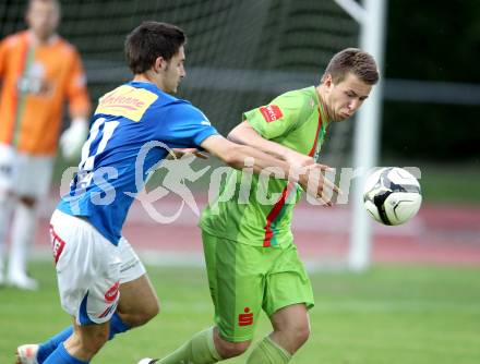 Fussball Regionalliga. VSV gegen Wels FC. Paul Jury,  (VSV), Leonhard Mayr (Wels). Villach, 1.6.2012.
Foto: Kuess
---
pressefotos, pressefotografie, kuess, qs, qspictures, sport, bild, bilder, bilddatenbank
