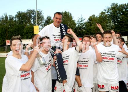 Fussball Kaerntner Liga. ATSV Wolfsberg gegen Feldkirchen SV. Jubel  Micheu Robert (Feldkirchen).  Wolfsberg 8.6.2012
Foto: Kuess

---
pressefotos, pressefotografie, kuess, qs, qspictures, sport, bild, bilder, bilddatenbank