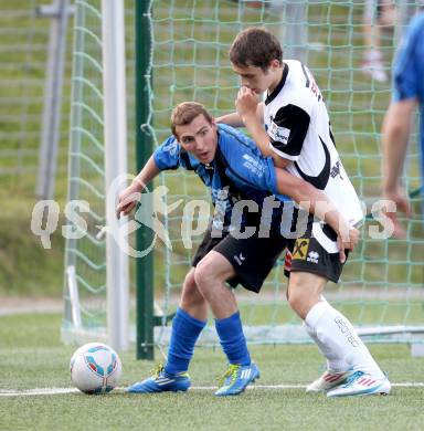 Fussball Kaerntner Liga. Spittal/Drau gegem Drautal. Nico Moser,  (Spittal),  Rene Kofler (Drautal).  Spittal 8.6.2012
Foto: Kuess

---
pressefotos, pressefotografie, kuess, qs, qspictures, sport, bild, bilder, bilddatenbank
