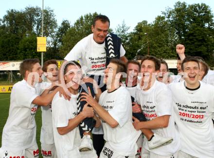 Fussball Kaerntner Liga. ATSV Wolfsberg gegen Feldkirchen SV. Jubel  Micheu Robert (Feldkirchen).  Wolfsberg 8.6.2012
Foto: Kuess

---
pressefotos, pressefotografie, kuess, qs, qspictures, sport, bild, bilder, bilddatenbank