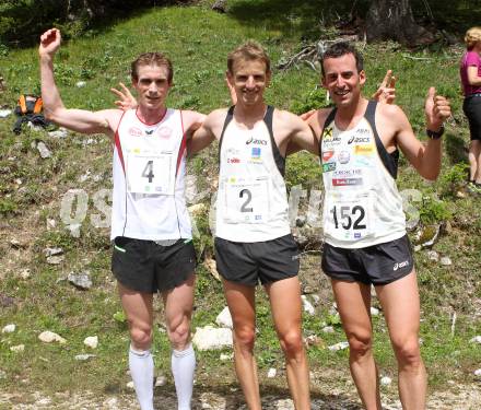 Berglauf Oesterreichische Meisterschaft. Schwarzgupflauf. Simon Lechleitner, Markus Hohenwarter, Thomas Rossmann (AUT). St. Margarethen im Rosental, am 10.6.2012.
Foto: Kuess 
---
pressefotos, pressefotografie, kuess, qs, qspictures, sport, bild, bilder, bilddatenbank