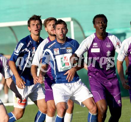 Fussball. Freundschaftsspiel. WAC/St. Andrae gegen SK Austria Klagenfurt. Mihret Topcagic, Ruben Rivera,  (WAC), Boris Huettenbrenner, Eric Akoto (Klagenfurt). Klagenfurt, 16.6.2012.
Foto: Kuess

---
pressefotos, pressefotografie, kuess, qs, qspictures, sport, bild, bilder, bilddatenbank