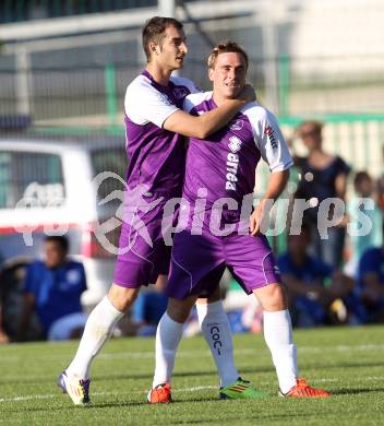 Fussball. Freundschaftsspiel. WAC/St. Andrae gegen SK Austria Klagenfurt. Torjubel Rexhe Bytyci, Grega Triplat  (Klagenfurt). Klagenfurt, 16.6.2012.
Foto: Kuess
---
pressefotos, pressefotografie, kuess, qs, qspictures, sport, bild, bilder, bilddatenbank