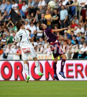 Fussball. Bundesliga. RZ Pellets WAC gegen FK Austria Wien. Dario Baldauf,  (WAC), Alexander Gorgon (Wien). Wolfsberg, 25.7.2012.
Foto: Kuess


---
pressefotos, pressefotografie, kuess, qs, qspictures, sport, bild, bilder, bilddatenbank