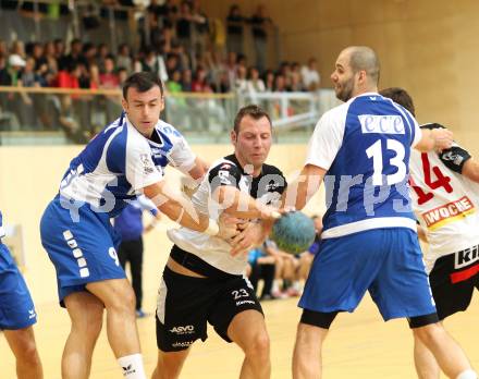 Handball Bundesliga. SC Ferlach gegen HV ece bulls Bruck. Boris Vodisek(Ferlach), Markus Jantscher, Bratislav Stankovic (Bruck). Ferlach, am 22.9.2012.
Foto: Kuess
---
pressefotos, pressefotografie, kuess, qs, qspictures, sport, bild, bilder, bilddatenbank