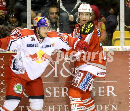 EBEL. Eishockey Bundesliga. EC KAC gegen EC Red Bull Salzburg.  Kirk Furey,  (KAC), Tobias Enstroem (Salzburg). Klagenfurt, am 28.10.2012.
Foto: Kuess 


---
pressefotos, pressefotografie, kuess, qs, qspictures, sport, bild, bilder, bilddatenbank