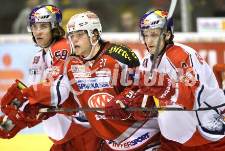 EBEL. Eishockey Bundesliga. EC KAC gegen EC Red Bull Salzburg.  Thomas HUndertpfund,  (KAC), Alexandre Grenier, Steven Regier (Salzburg). Klagenfurt, am 28.10.2012.
Foto: Kuess 


---
pressefotos, pressefotografie, kuess, qs, qspictures, sport, bild, bilder, bilddatenbank