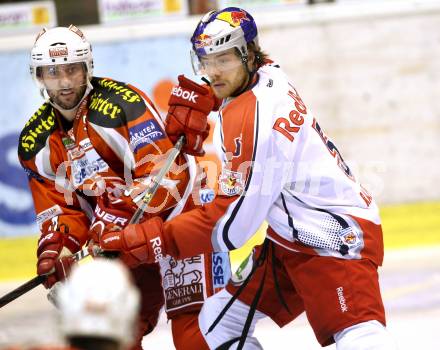 EBEL. Eishockey Bundesliga. EC KAC gegen EC Red Bull Salzburg. Sam Gagner,  (KAC), Thomas Raffl  (Salzburg). Klagenfurt, am 28.10.2012.
Foto: Kuess 


---
pressefotos, pressefotografie, kuess, qs, qspictures, sport, bild, bilder, bilddatenbank