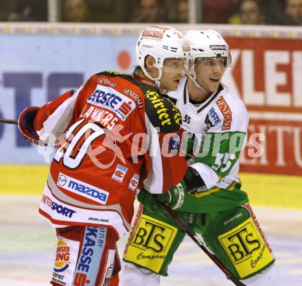 EBEL. Eishockey Bundesliga. EC KAC gegen HDD TELEMACH Olimpija Ljubljana. John lammers,  (KAC),Patrick Coulombe   (Laibach). Klagenfurt, am 4.11.2012.
Foto: Kuess 


---
pressefotos, pressefotografie, kuess, qs, qspictures, sport, bild, bilder, bilddatenbank