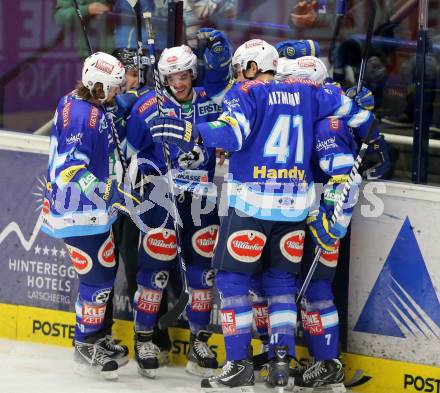 EBEL. Eishockey Bundesliga. EC VSV gegen Moser Medical Graz 99ers.  Torjubel Antti Pusa, Derek Ryan, Michael Grabner (VSV). Villach, am 14.11.2012.
Foto: Kuess 


---
pressefotos, pressefotografie, kuess, qs, qspictures, sport, bild, bilder, bilddatenbank