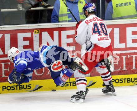 EBEL. Eishockey Bundesliga. EC VSV gegen EC Red Bull Salzburg. Nikolaus Hartl,  (VSV), Andreas Kristler (Salzburg). Villach, am 11.1.2013.
Foto: Kuess 


---
pressefotos, pressefotografie, kuess, qs, qspictures, sport, bild, bilder, bilddatenbank
