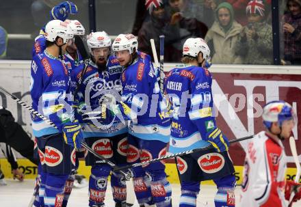 EBEL. Eishockey Bundesliga. EC VSV gegen EC Red Bull Salzburg. Torjubel Andreas Wiedergut VSV. Villach, am 11.1.2013.
Foto: Kuess 


---
pressefotos, pressefotografie, kuess, qs, qspictures, sport, bild, bilder, bilddatenbank
