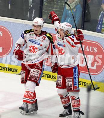 EBEL. Eishockey Bundesliga. EC VSV gegen KAC. Torjubel Kevin Doell, Tomislav Zanoski (KAC). Villach, am 13.1.2013.
Foto: Kuess 


---
pressefotos, pressefotografie, kuess, qs, qspictures, sport, bild, bilder, bilddatenbank