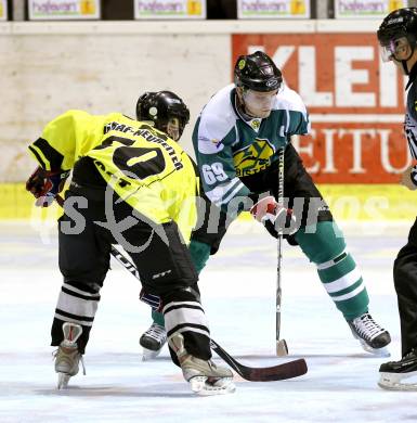Eishockey Cup. Zeltverleih Bister gegen HC Post. Martin Poeck (Bister), Thomas Troppenauer  (Post). Klagenfurt, 16.1.2013.
Foto: Kuess
---
pressefotos, pressefotografie, kuess, qs, qspictures, sport, bild, bilder, bilddatenbank