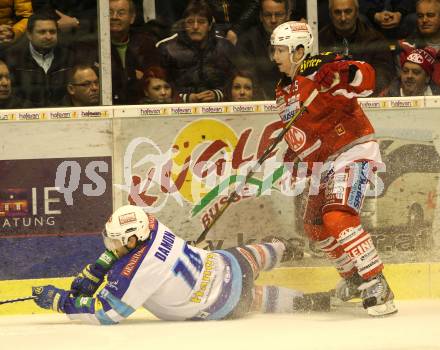 EBEL. Eishockey Bundesliga. EC KAC gegen VSV.  Kirk Furey (KAC), Derek Damon (VSV). Klagenfurt, am 29.1.2013.
Foto: Kuess 


---
pressefotos, pressefotografie, kuess, qs, qspictures, sport, bild, bilder, bilddatenbank