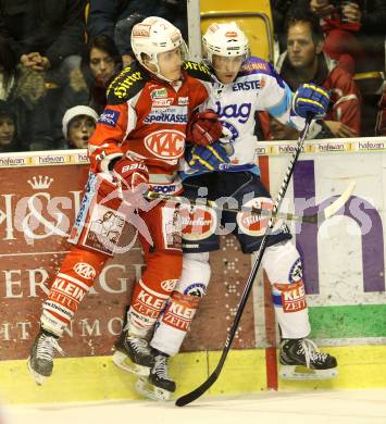 EBEL. Eishockey Bundesliga. EC KAC gegen VSV.  Manuel Geier (KAC), Klemen Pretnar (VSV). Klagenfurt, am 29.1.2013.
Foto: Kuess 


---
pressefotos, pressefotografie, kuess, qs, qspictures, sport, bild, bilder, bilddatenbank
