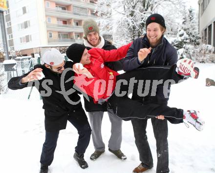 Eishockey. KAC. Andy Chiodo, Thomas Hundertpfund,  Markus Pirmann, Rene Swette. Klagenfurt, 14.1.2013.
Foto: Kuess
---
pressefotos, pressefotografie, kuess, qs, qspictures, sport, bild, bilder, bilddatenbank