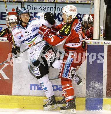 EBEL. Eishockey Bundesliga. EC KAC gegen EHC Liwest Black Wings Linz. Stephan Geier (KAC), Bernhard Fechtig (Linz). Klagenfurt, am 19.3.2013.
Foto: Kuess 


---
pressefotos, pressefotografie, kuess, qs, qspictures, sport, bild, bilder, bilddatenbank
