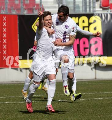 Fussball Regionalliga. SK Austria Klagenfurt gegen SV Wallern. Torjubel Grega Triplat, Rexhe Bytyci (Austria Klagenfurt). Klagenfurt, 23.3.2013.
Foto: Kuess
---
pressefotos, pressefotografie, kuess, qs, qspictures, sport, bild, bilder, bilddatenbank