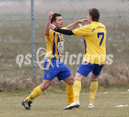 Fussball Unterliga Ost. Liebenfels gegen SPG SV Magdalensberg/Eberndorfer AC. Torjubel Auron Miloti, David Koerbler (Liebenfels). Liebenfels, 24.3.2013.
Foto: Kuess
---
pressefotos, pressefotografie, kuess, qs, qspictures, sport, bild, bilder, bilddatenbank