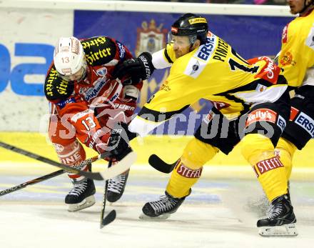 EBEL. Eishockey Bundesliga. EC KAC gegen PC Vienna Capitals.. Johannes Kirisits,  (KAC), Philipp Pinter (Caps). Klagenfurt, am 31.3.2013.
Foto: Kuess 


---
pressefotos, pressefotografie, kuess, qs, qspictures, sport, bild, bilder, bilddatenbank