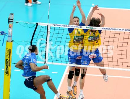 Volleyball. AVL Finalspiel. Aich/Dob gegen Hypo Tirol.  SATLER Rok,  REISER Gerald, (Aich/Dob). Bleiburg, 17.4.2013.
Foto: Kuess

---
pressefotos, pressefotografie, kuess, qs, qspictures, sport, bild, bilder, bilddatenbank