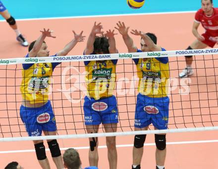 Volleyball. AVL Finalspiel. Aich/Dob gegen Hypo Tirol.  SATLER Rok,  REISER Gerald, GRUT Andrej  (Aich/Dob). Bleiburg, 17.4.2013.
Foto: Kuess

---
pressefotos, pressefotografie, kuess, qs, qspictures, sport, bild, bilder, bilddatenbank