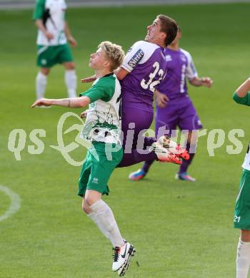 Fussball Regionalliga. SK Austria Klagenfurt gegen DSV Leoben. Grega Triplat,  (Austria Klagenfurt), Marco Pigneter (Leoben). Klagenfurt, 29.5.2013.
Foto: Kuess
---
pressefotos, pressefotografie, kuess, qs, qspictures, sport, bild, bilder, bilddatenbank