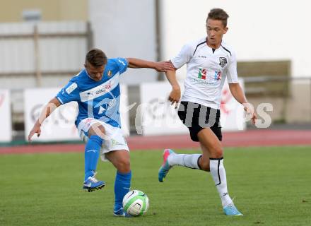 Fussball Regionalliga. VSV gegen WAC Amateure. Ivan Drmac, (VSV), Michael Otti  (WAC). Villach, 17.8.2013.
Foto: Kuess
---
pressefotos, pressefotografie, kuess, qs, qspictures, sport, bild, bilder, bilddatenbank